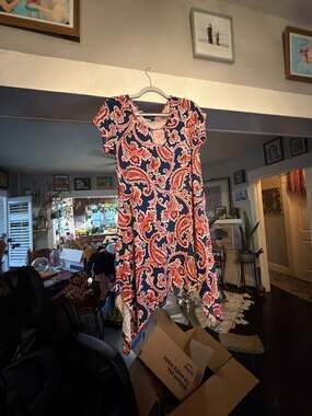 French Atmosphere Women's Paisley Print Short Sleeve Asymmetrical Hem Dress